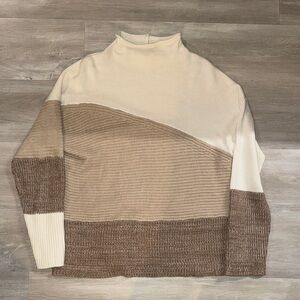 Women’s Beige and Cream Mockneck Sweater